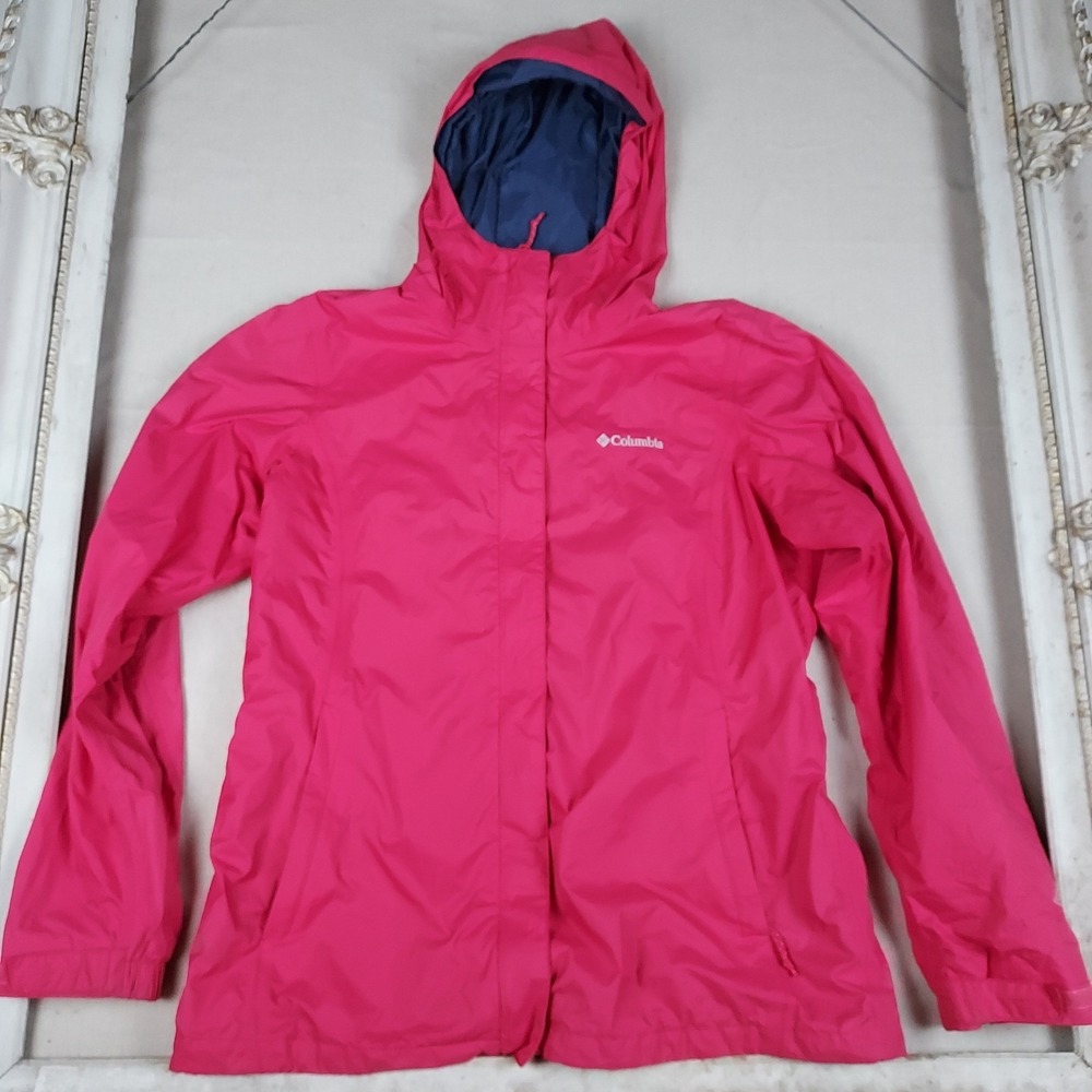 Columbia Women's Pink Hooded Rain Jacket Windbreaker Mesh Lined Size Large